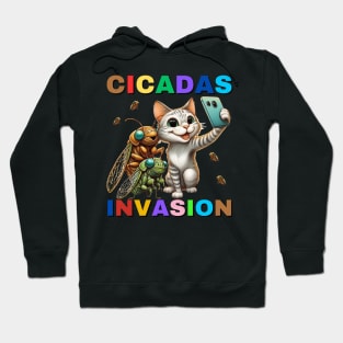 Hilarious Cat Selfie With Cicada Invasion - 2024 Cicadas Insect Hoodie